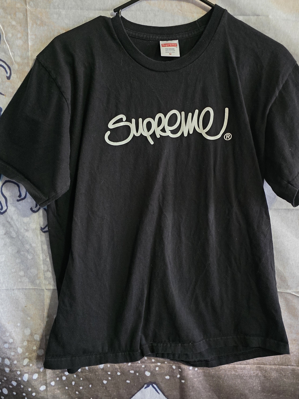 Supreme Black Tee with White Script Logo
